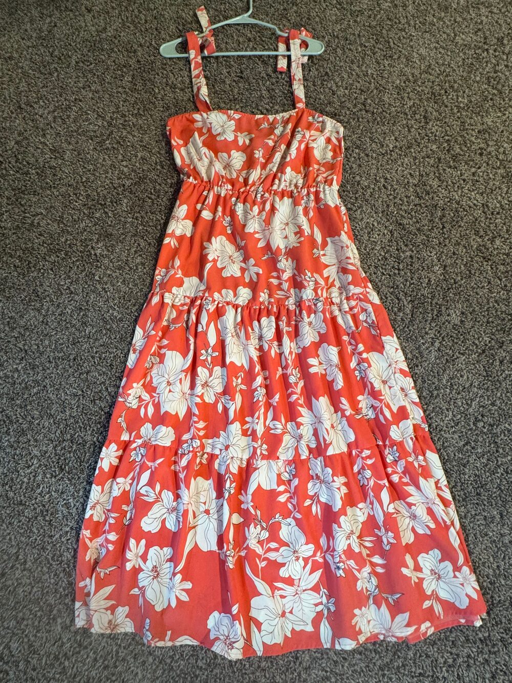 Social Standard Sanctuary Floral Tiered Maxi Dress Coral White L/G
